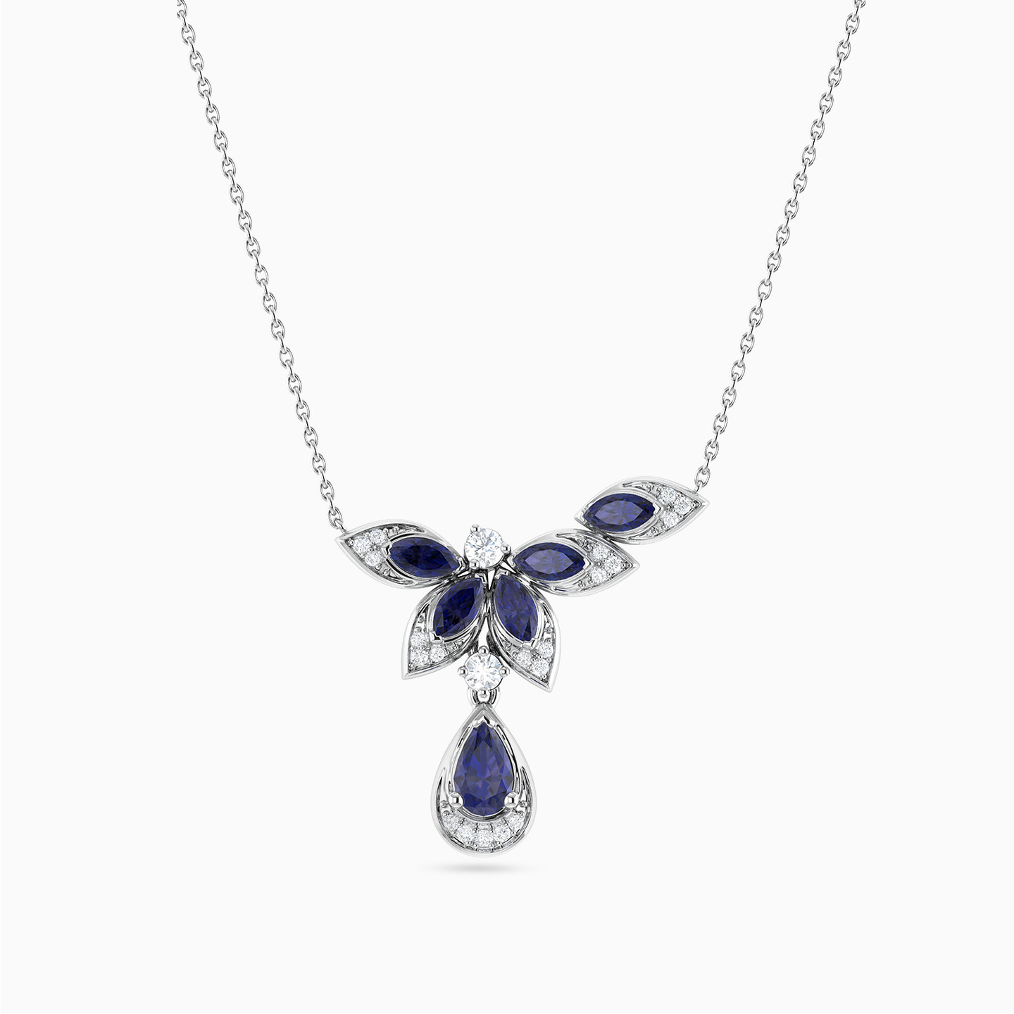 Flower Diamond & Blue Stone Necklace in 18K Gold Flower Diamond & Blue Stone Necklace in 18K Gold