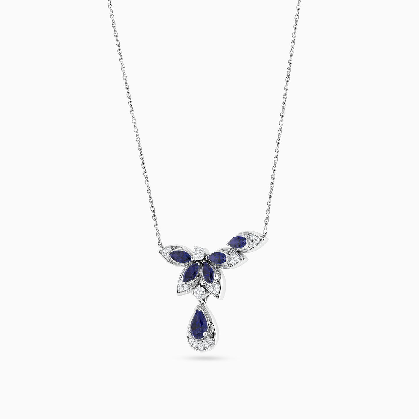 Flower Diamond & Blue Stone Necklace in 18K Gold - 3 Flower Diamond & Blue Stone Necklace in 18K Gold - 3