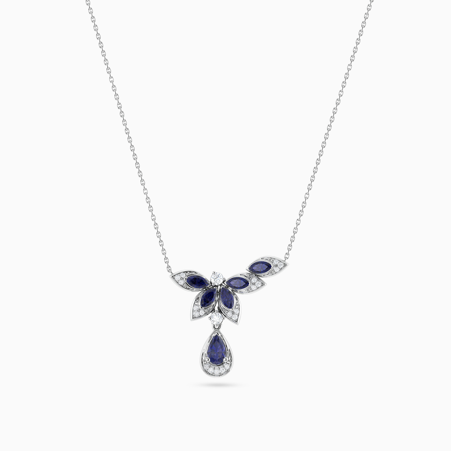 Flower Diamond & Blue Stone Necklace in 18K Gold - 4 Flower Diamond & Blue Stone Necklace in 18K Gold - 4