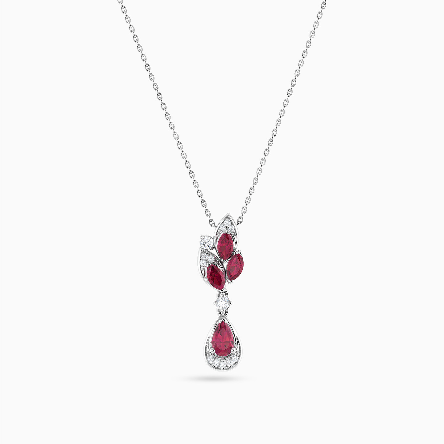 Multi-shaped Diamond & Red Stone Necklace in 18K Gold Multi-shaped Diamond & Red Stone Necklace in 18K Gold
