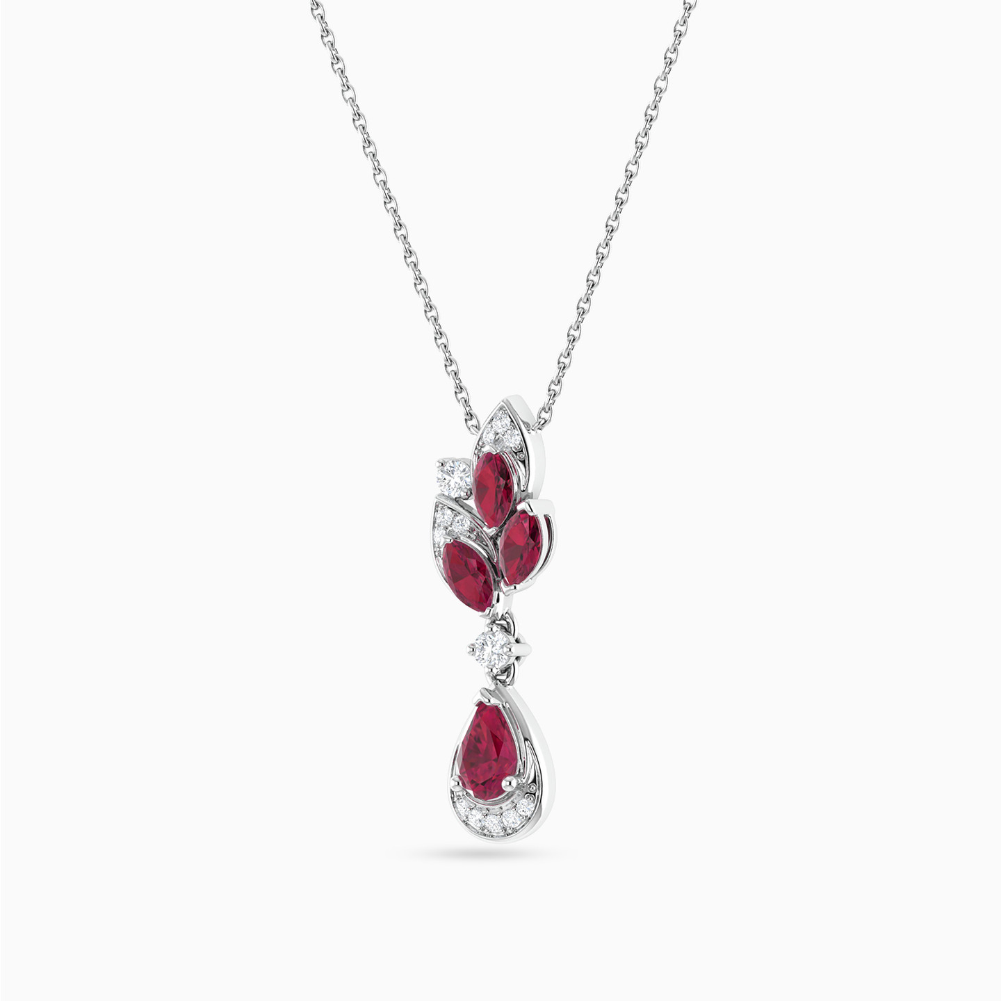 Multi-shaped Diamond & Red Stone Necklace in 18K Gold - 3 Multi-shaped Diamond & Red Stone Necklace in 18K Gold - 3