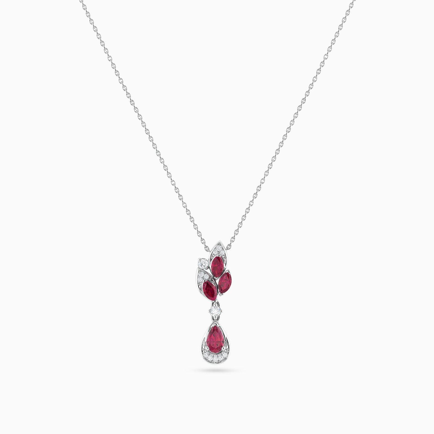 Multi-shaped Diamond & Red Stone Necklace in 18K Gold - 4 Multi-shaped Diamond & Red Stone Necklace in 18K Gold - 4