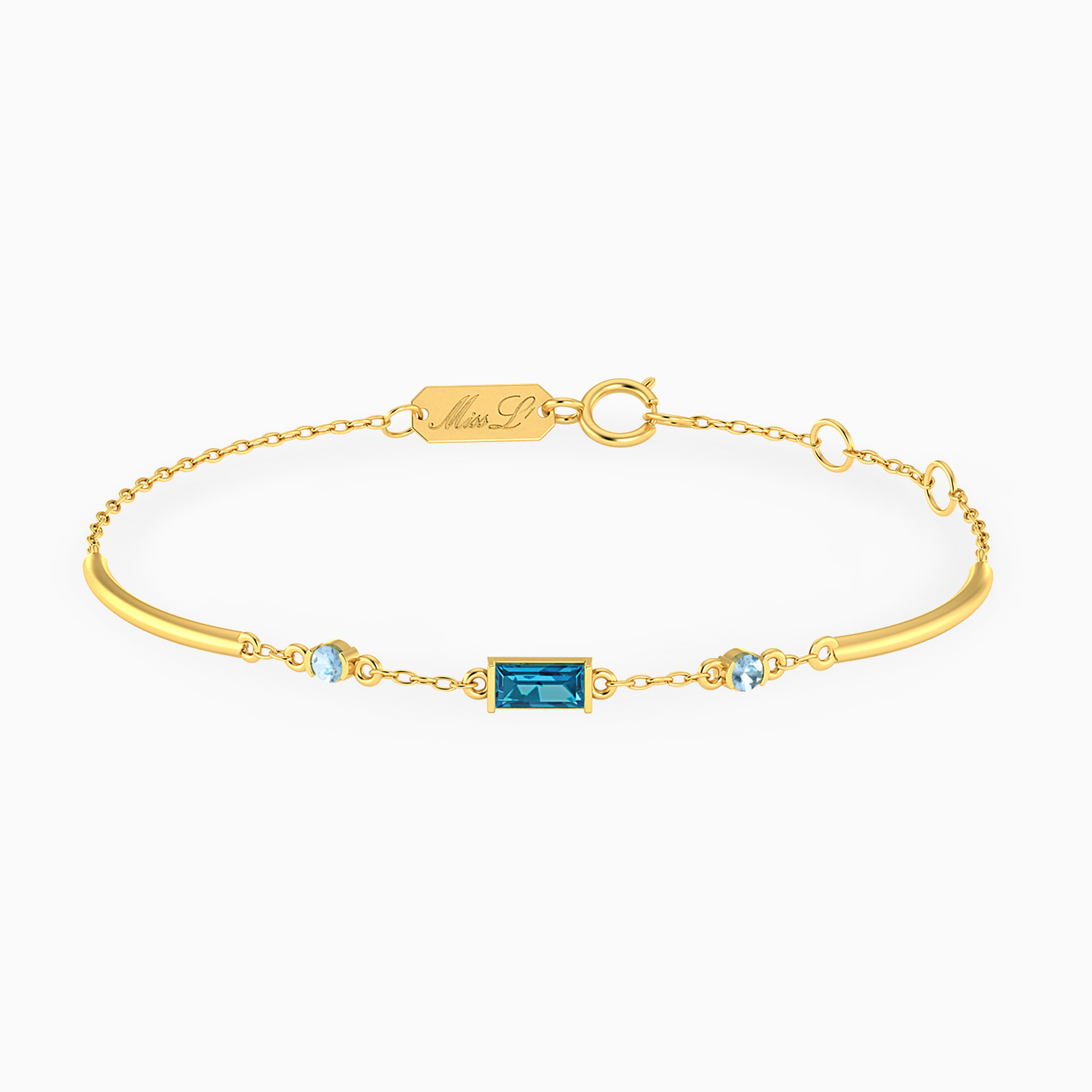 18K Gold Colored Stones Chain Bracelet