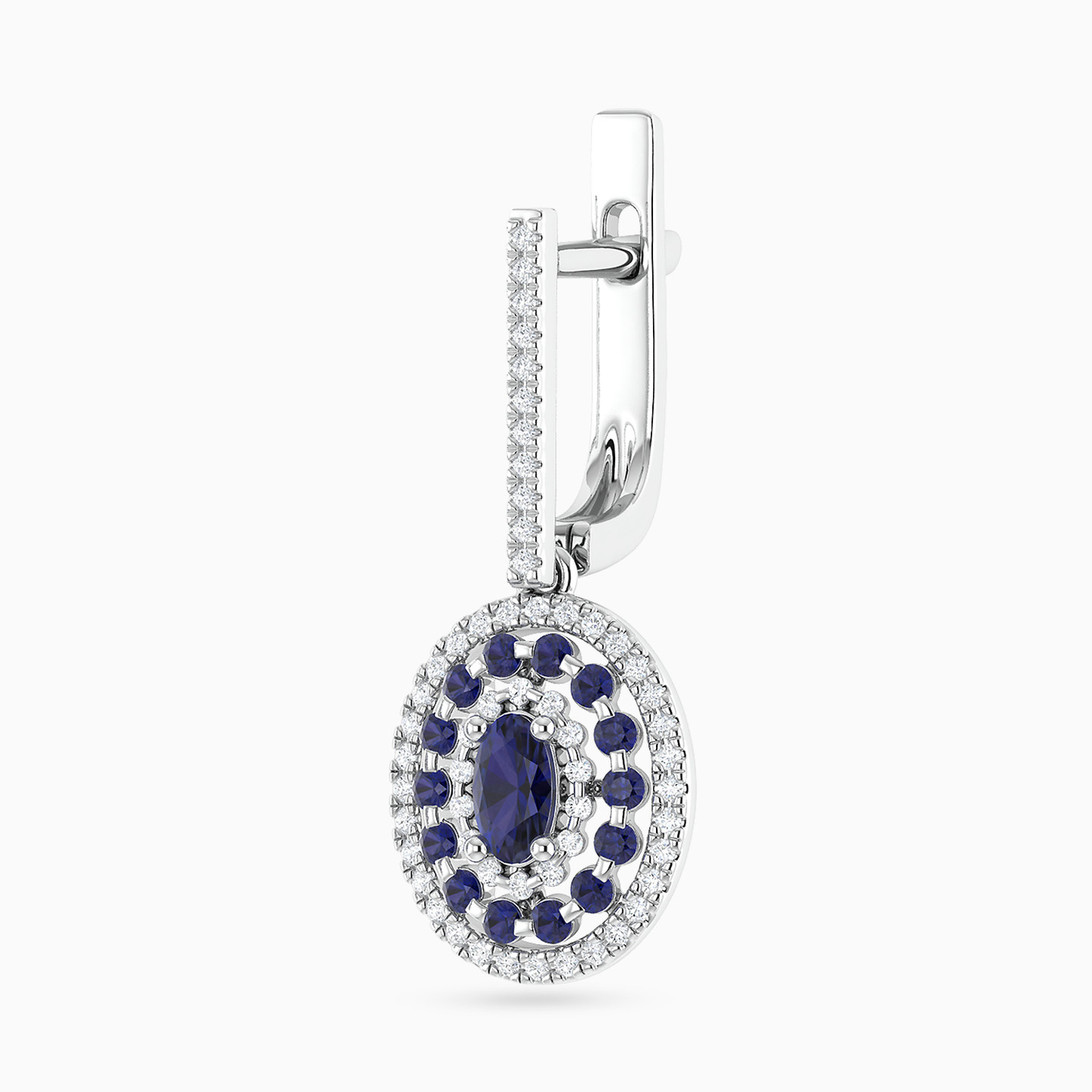 Oval Diamond & Blue Stone Hoop Earrings in 18K Gold - 5 Oval Diamond & Blue Stone Hoop Earrings in 18K Gold - 5