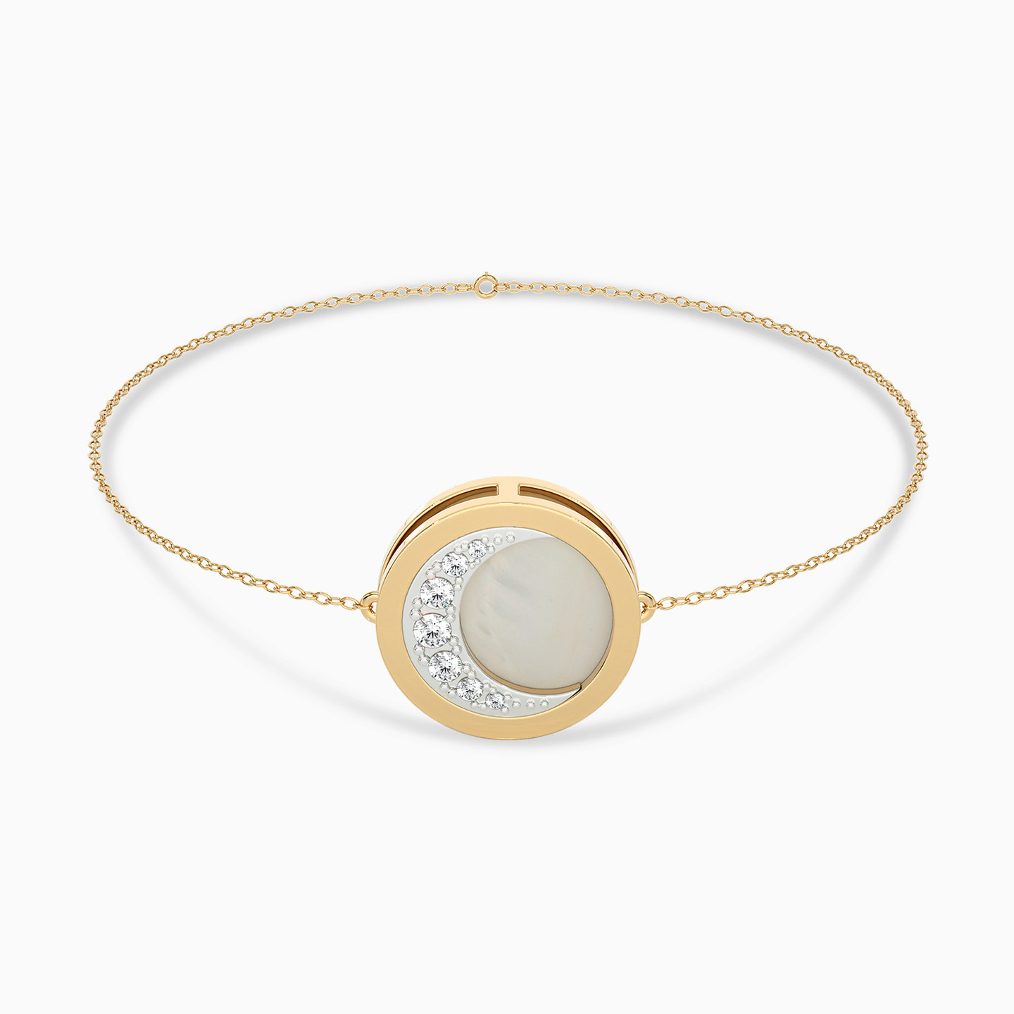 Crescent Diamond & Enamel CoatedChain Bracelet in 18K Gold