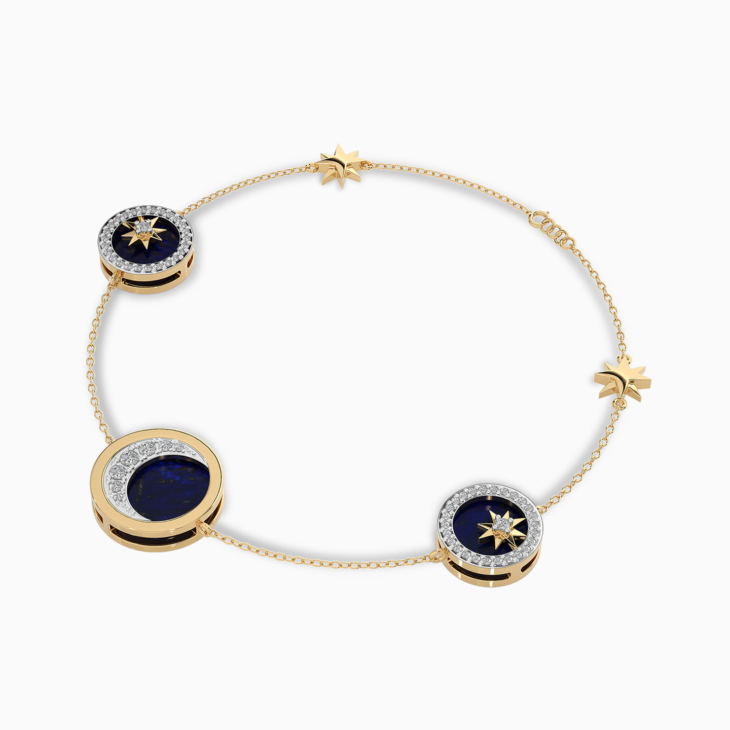 Crescent Diamond & Enamel Coated Chain Bracelet in 18K Gold - 2 Crescent Diamond & Enamel Coated Chain Bracelet in 18K Gold - 2