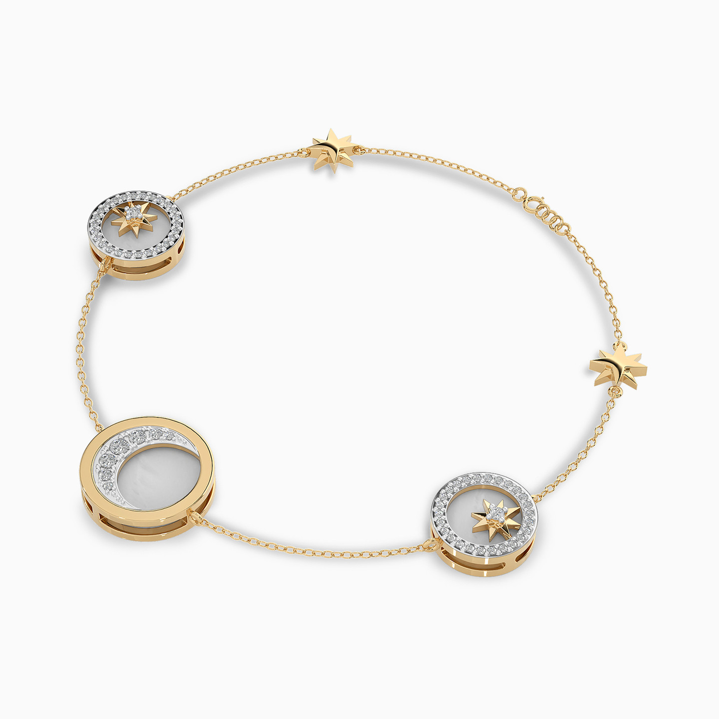 Crescent Diamond & Enamel Coated Chain Bracelet in 18K Gold - 6 Crescent Diamond & Enamel Coated Chain Bracelet in 18K Gold - 6