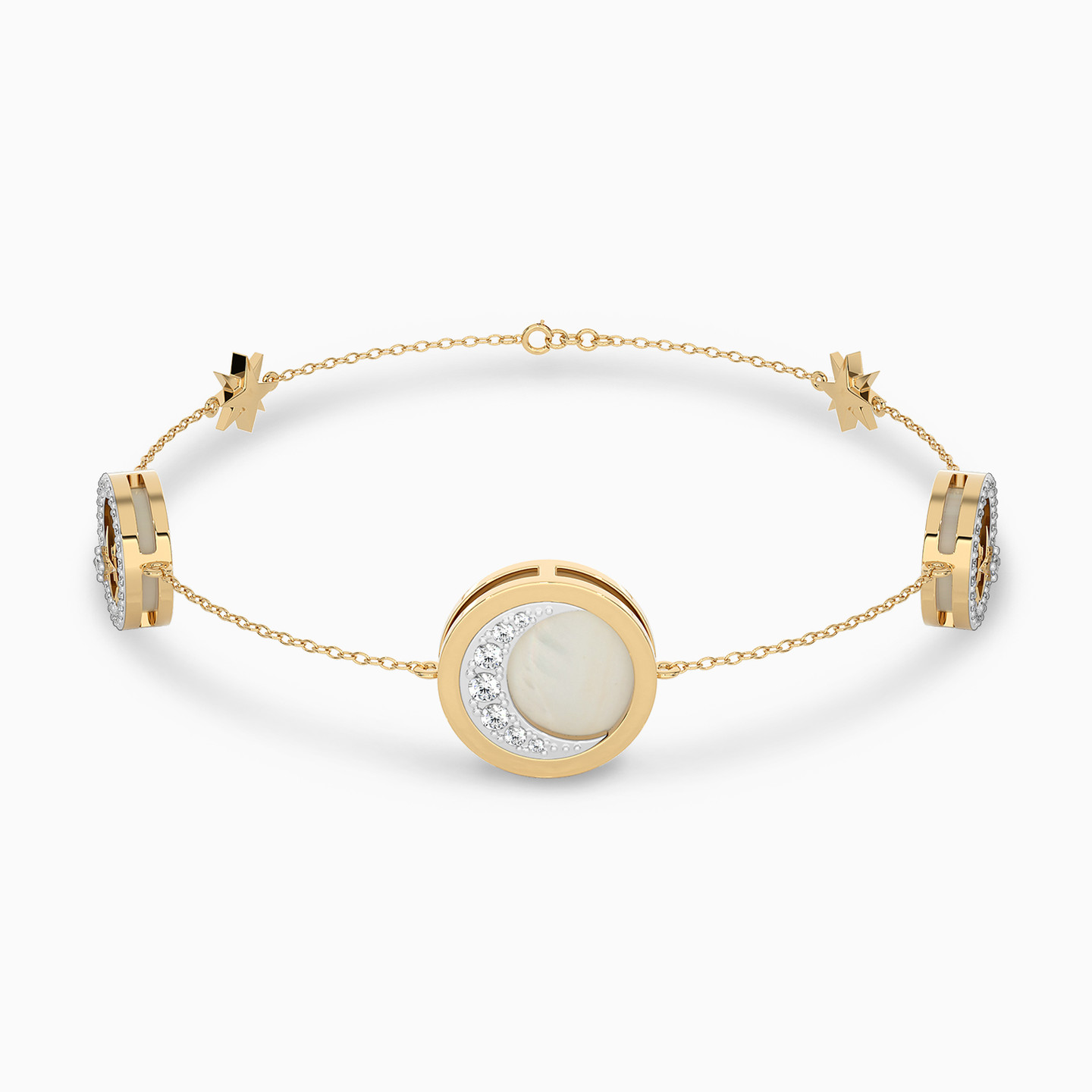 Crescent Diamond & Enamel Coated Chain Bracelet in 18K Gold - 5 Crescent Diamond & Enamel Coated Chain Bracelet in 18K Gold - 5