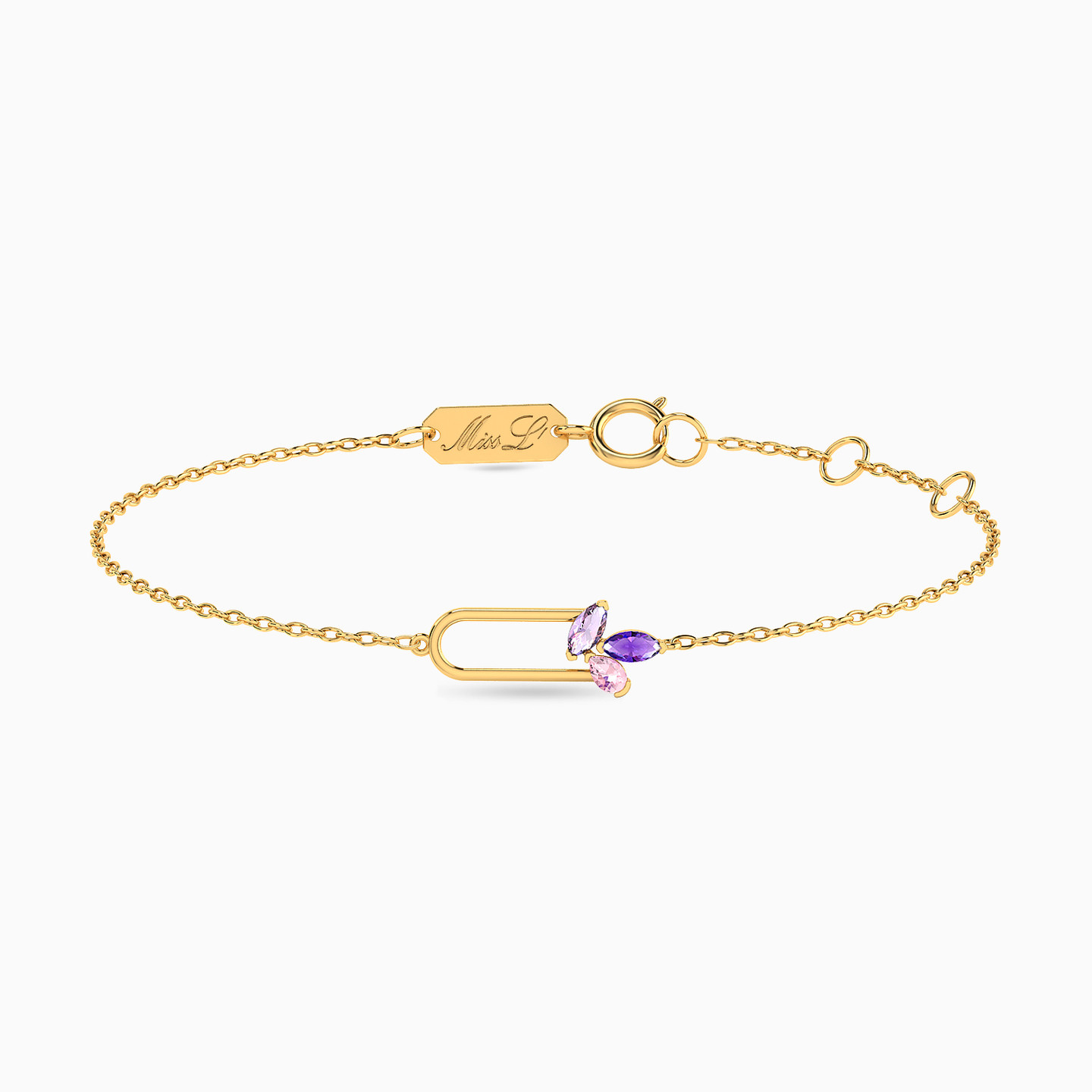 18K Gold Colored Stones Chain Bracelet