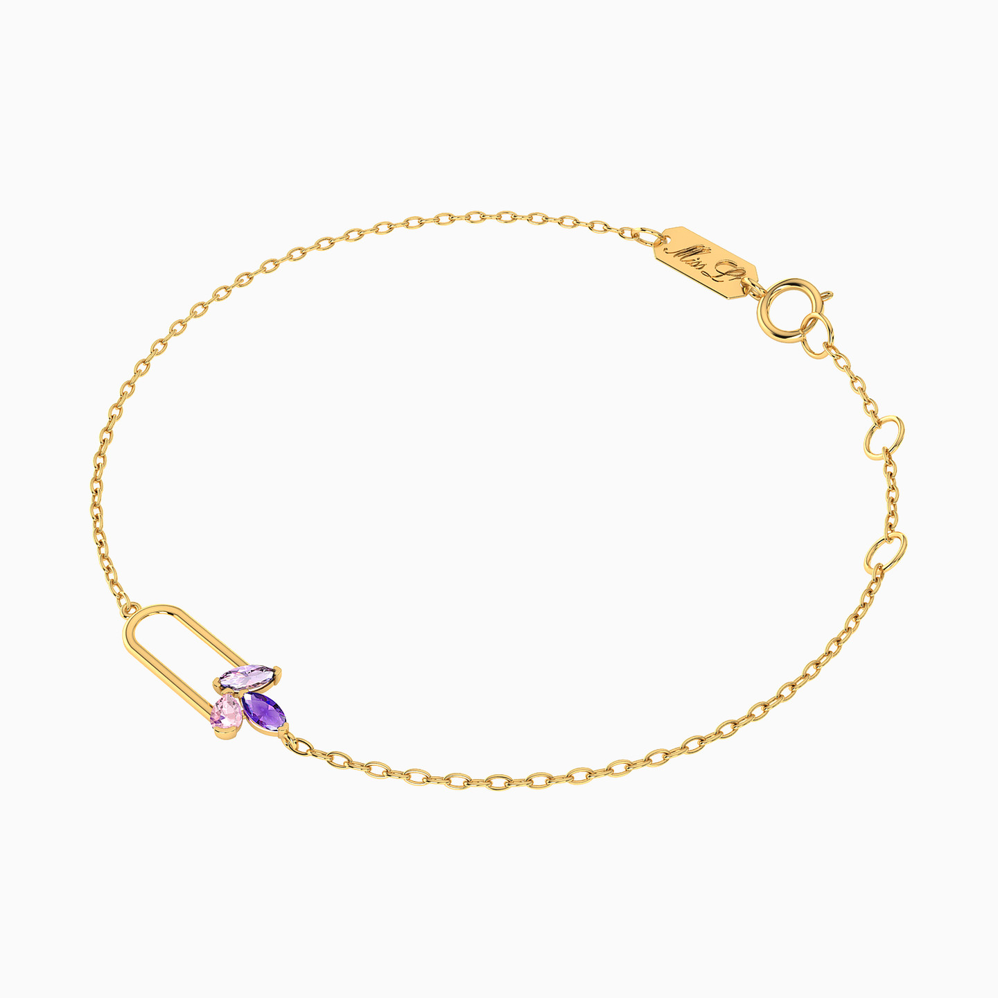 Oval Colored Stones Chain Bracelet in 18K Gold - 2