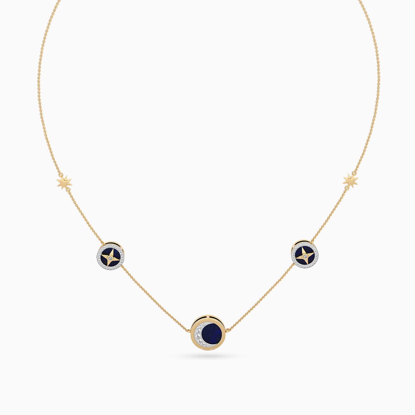 Circle Diamond & Enamel Coated Chain Necklace in 18K Gold - 3