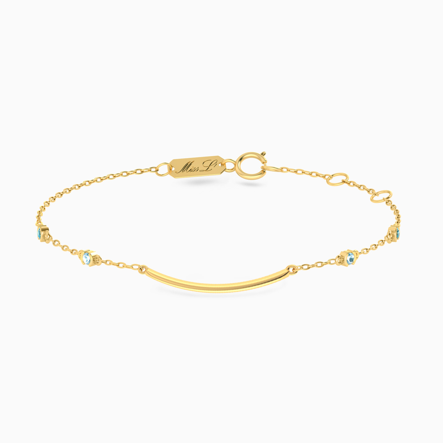 18K Gold Colored Stones Chain Bracelet