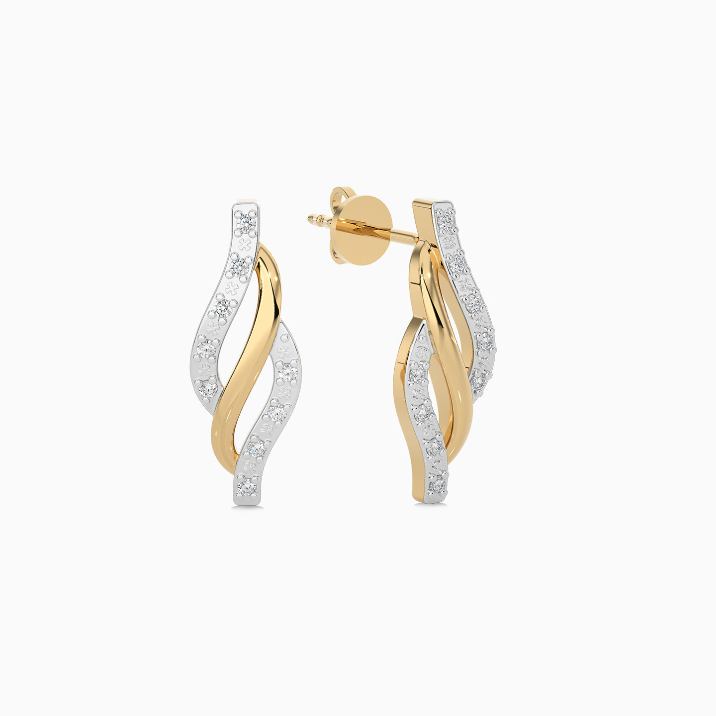 Wave Diamond Stud Earrings in 18K Gold - 3 Wave Diamond Stud Earrings in 18K Gold - 3