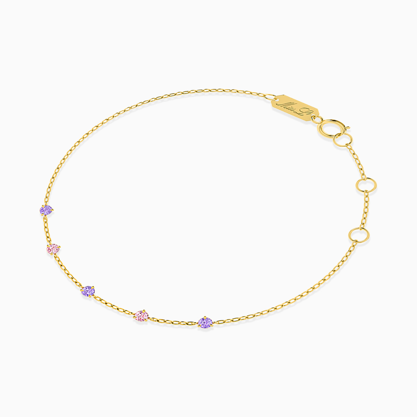 Circle Colored Stones Chain Bracelet in 18K Gold - 2 Circle Colored Stones Chain Bracelet in 18K Gold - 2