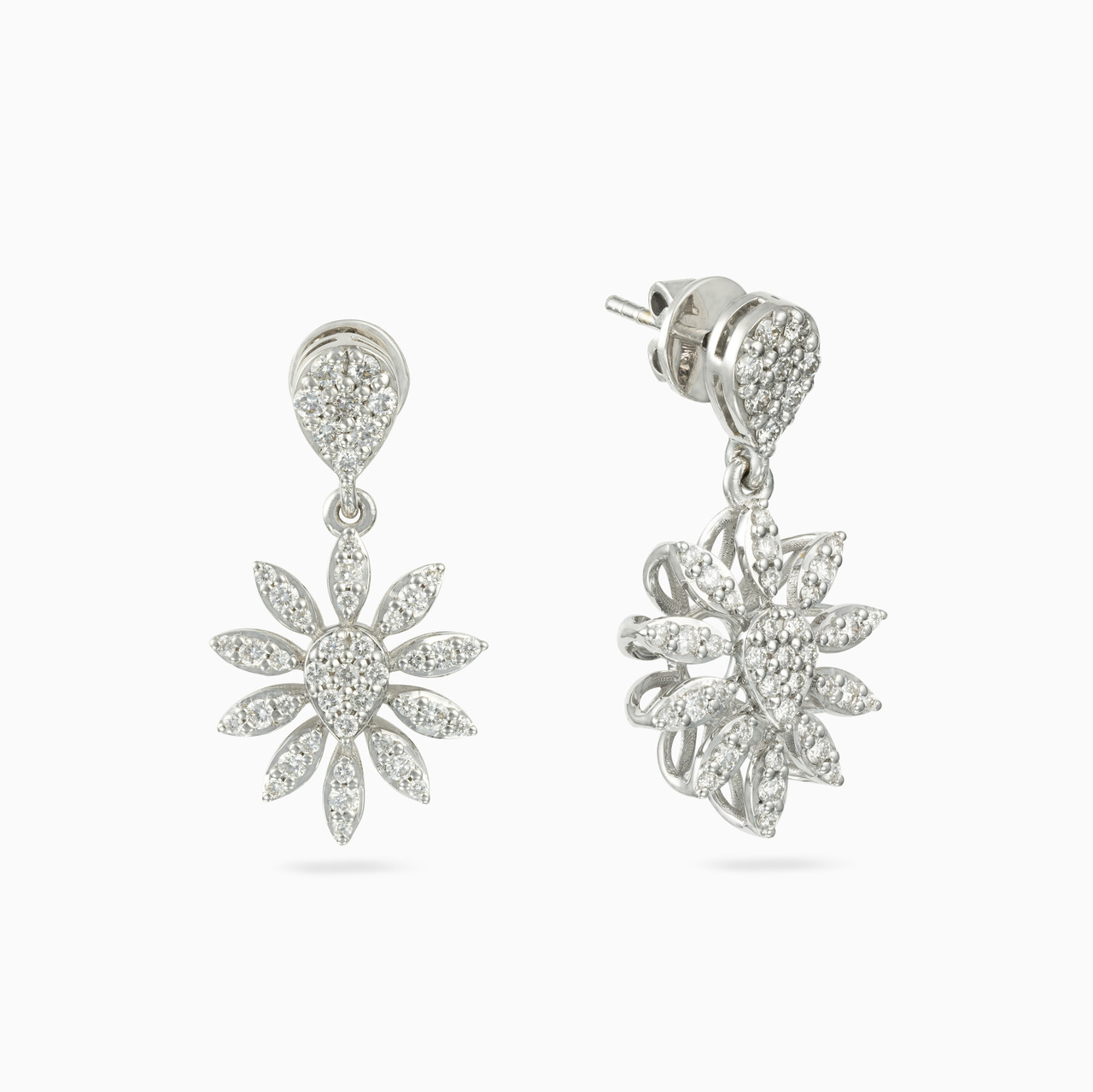 Flower Diamond Drop Earrings in 18K Gold - 3 Flower Diamond Drop Earrings in 18K Gold - 3