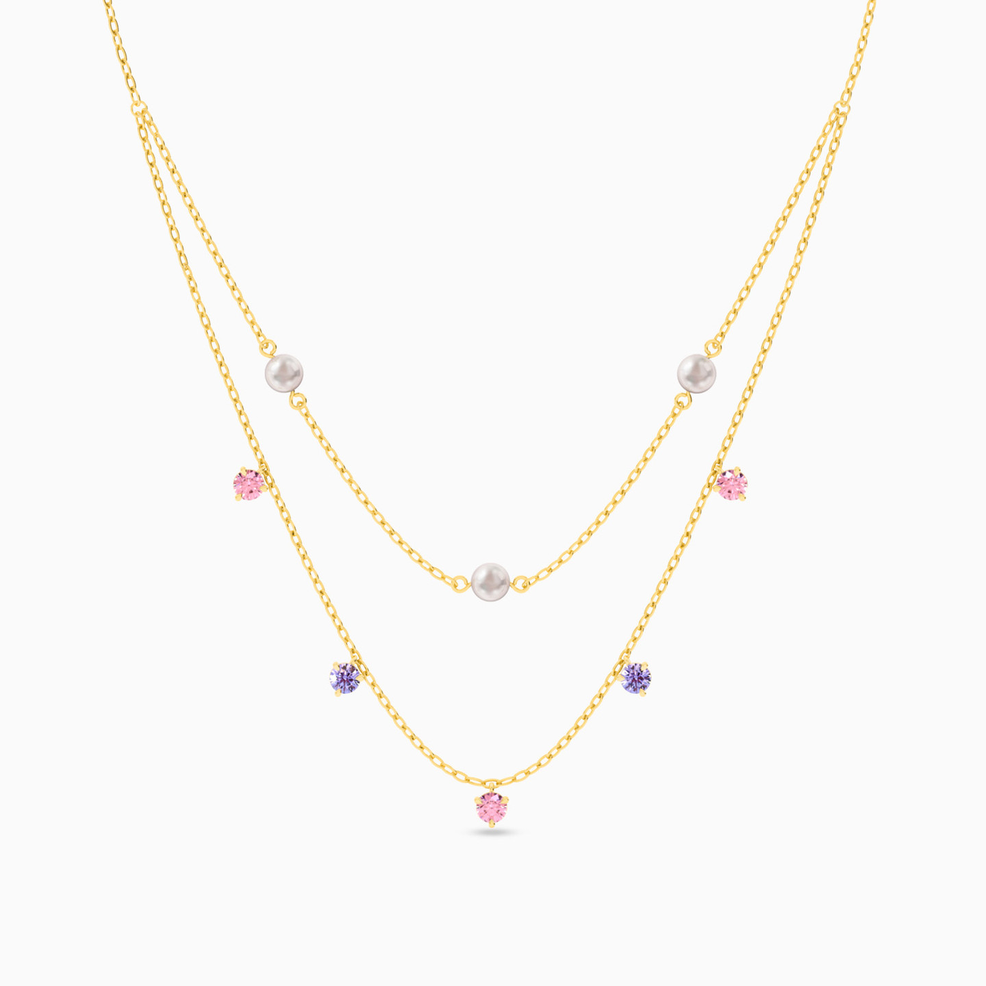 Round Colored Stones Layered Necklace in 18K Gold - 3 Round Colored Stones Layered Necklace in 18K Gold - 3