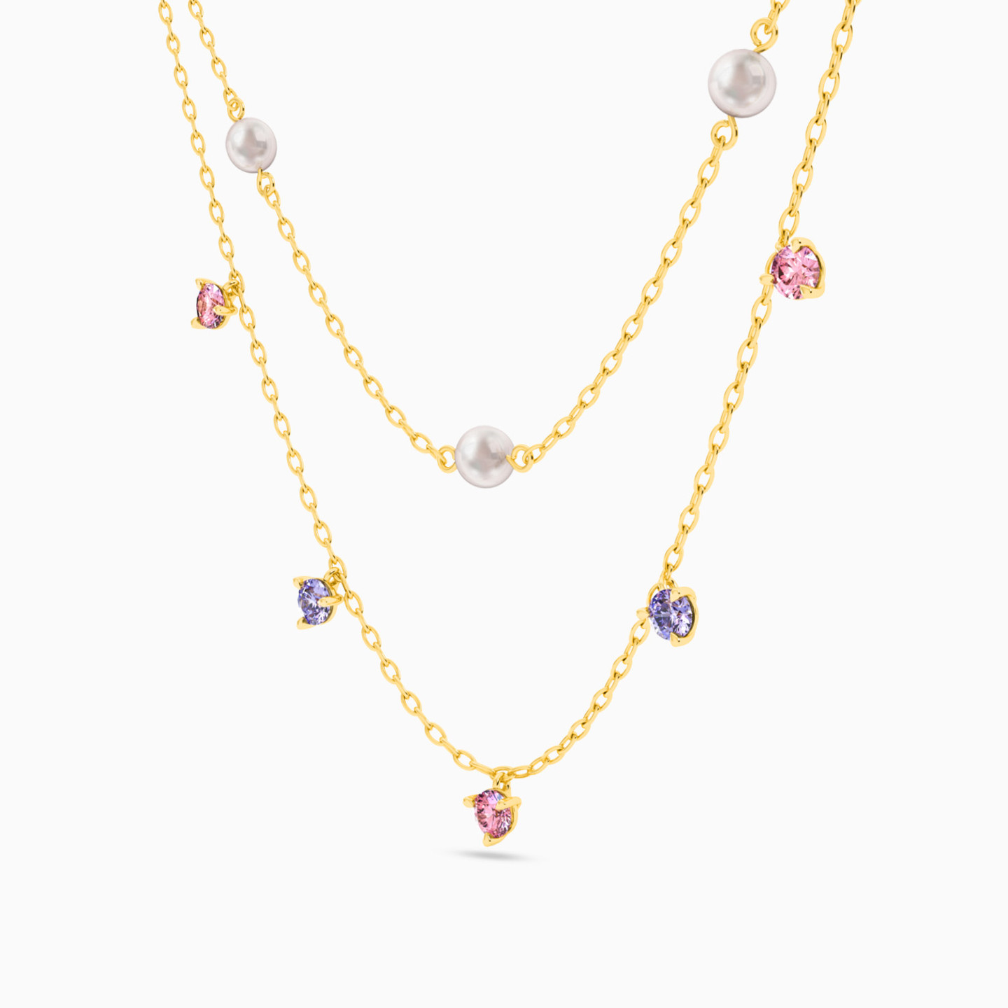 18K Gold Colored Stones Layered Necklace - 2