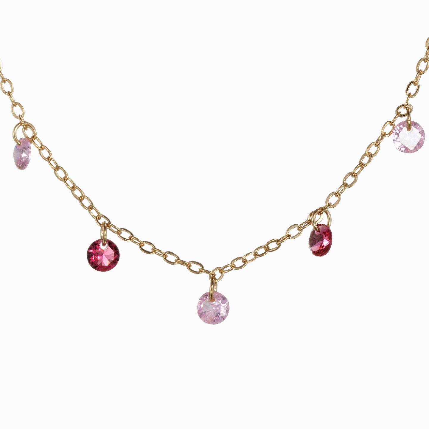 Circle Rose Stone Gold Plated Chain Necklace - 2 Circle Rose Stone Gold Plated Chain Necklace - 2