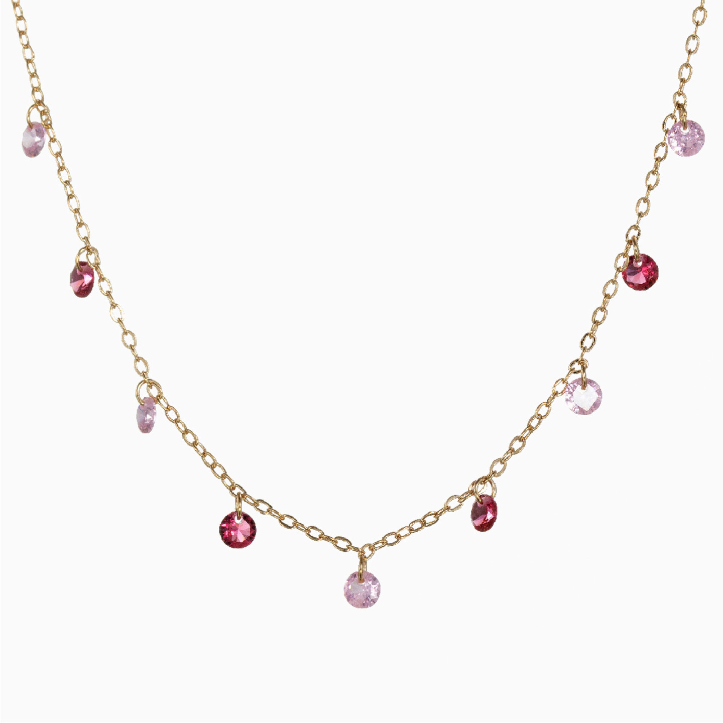 Circle Rose Stone Gold Plated Chain Necklace Circle Rose Stone Gold Plated Chain Necklace