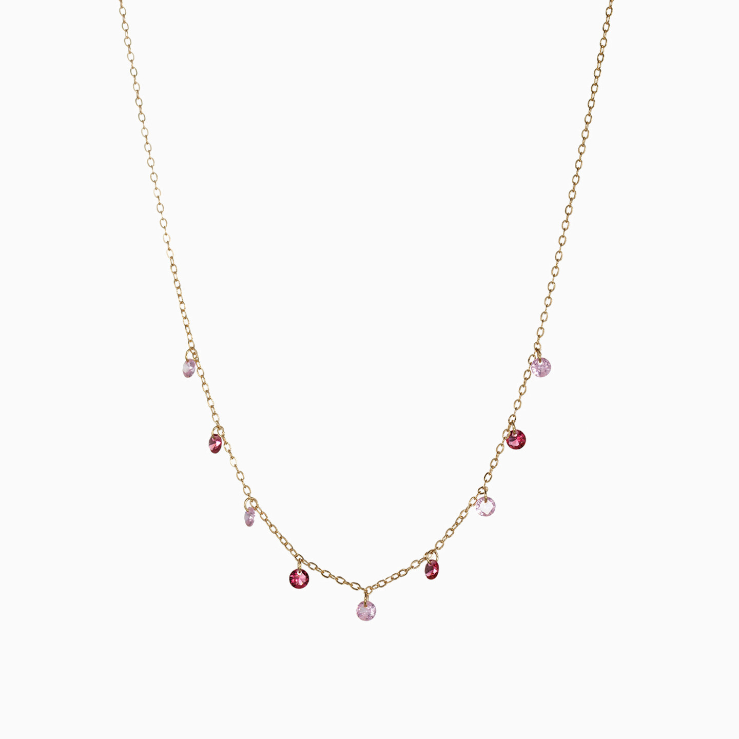 Circle Rose Stone Gold Plated Chain Necklace - 3 Circle Rose Stone Gold Plated Chain Necklace - 3