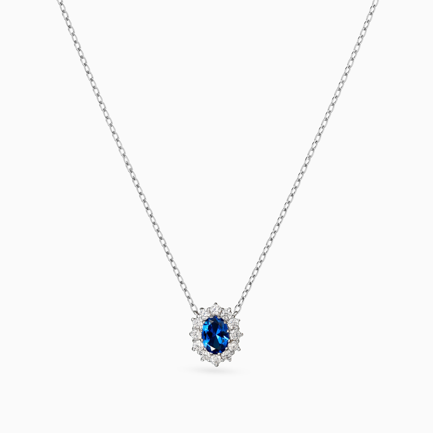 Oval Blue Stone Sterling Silver Necklace - 2 Oval Blue Stone Sterling Silver Necklace - 2