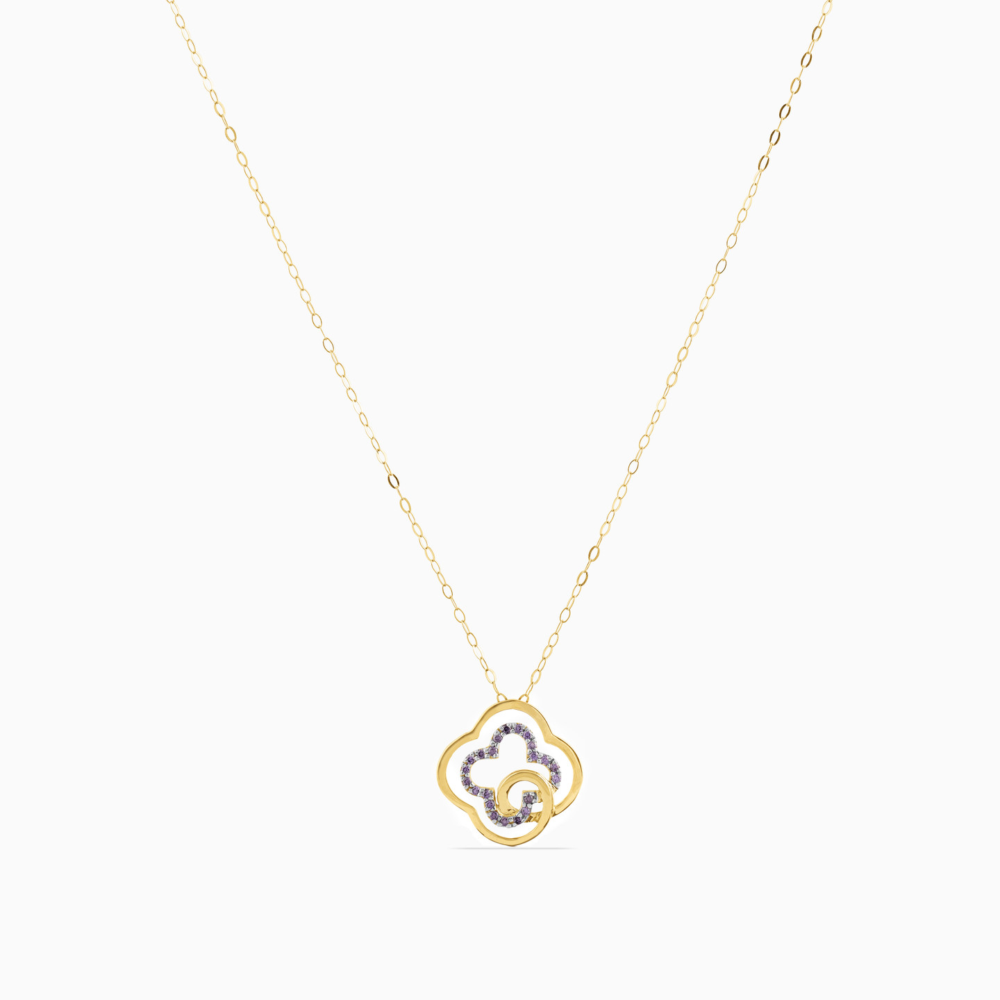 Flower Diamond & Purple Stone Necklace in 18K Gold - 3