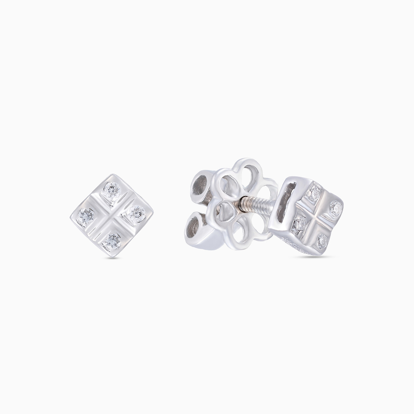 Kids Square Diamond Stud Earrings in 18K Gold - 2 Kids Square Diamond Stud Earrings in 18K Gold - 2