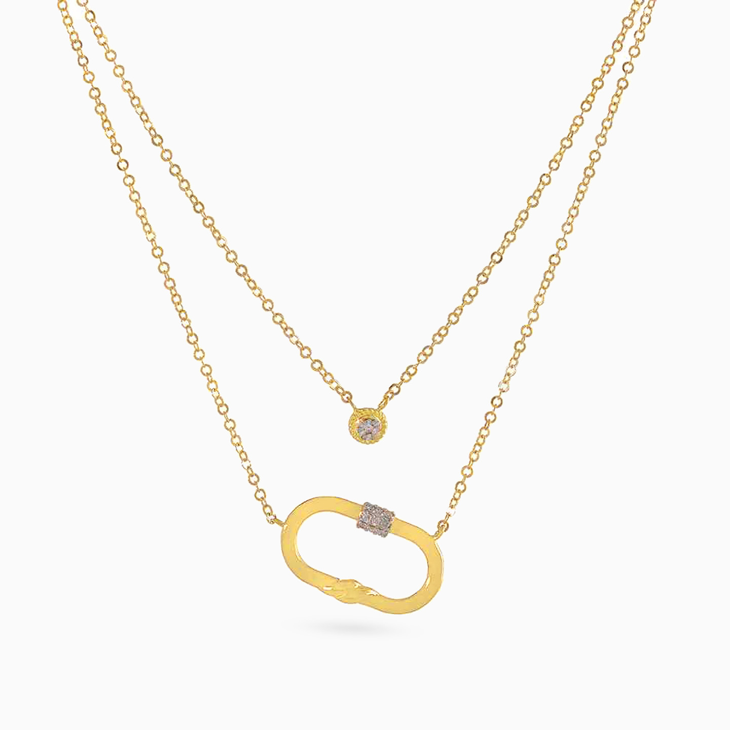Rectangle Diamonds Layered Necklace in 18K Gold - 2 Rectangle Diamonds Layered Necklace in 18K Gold - 2