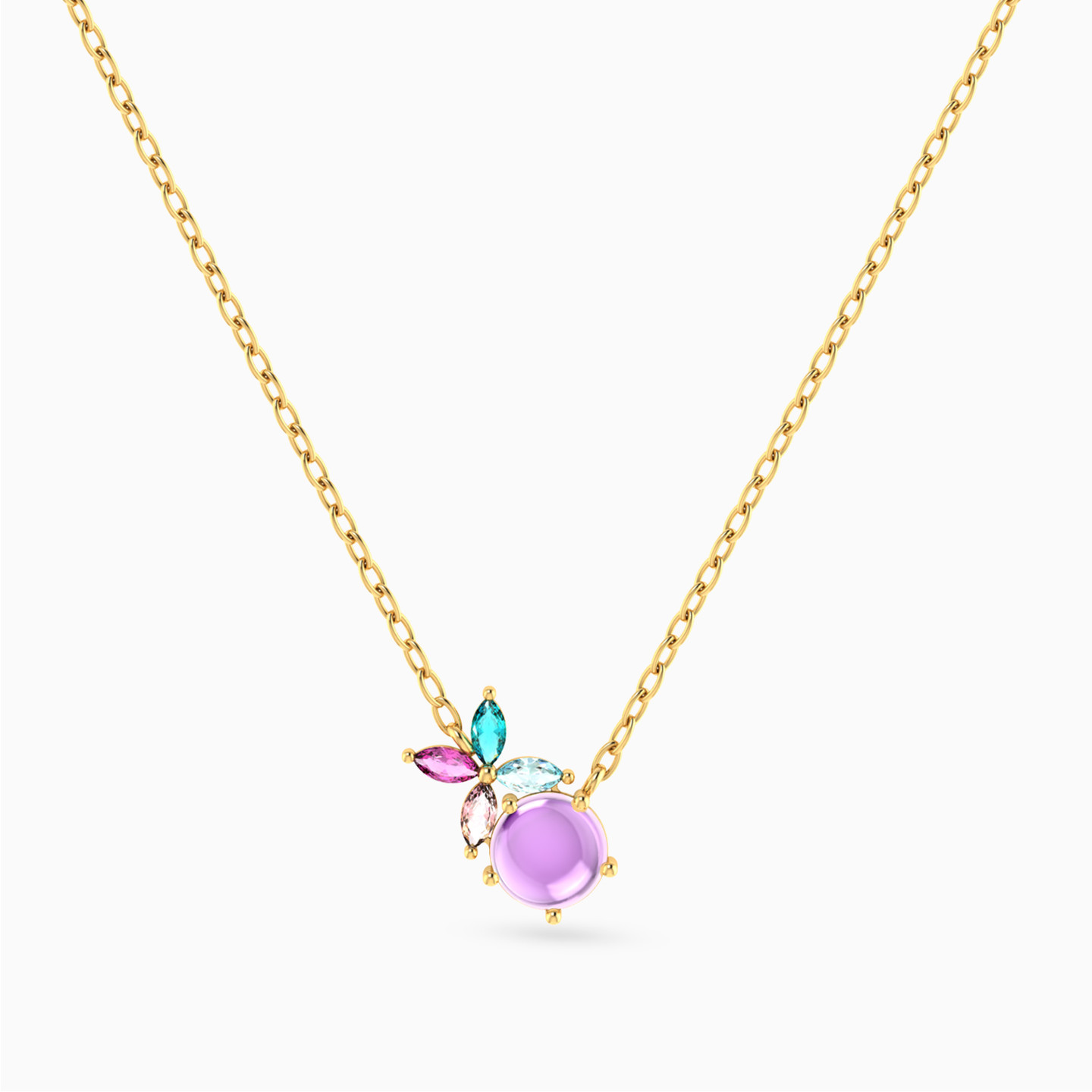 Flower Colored Stones Necklace in 18K Gold