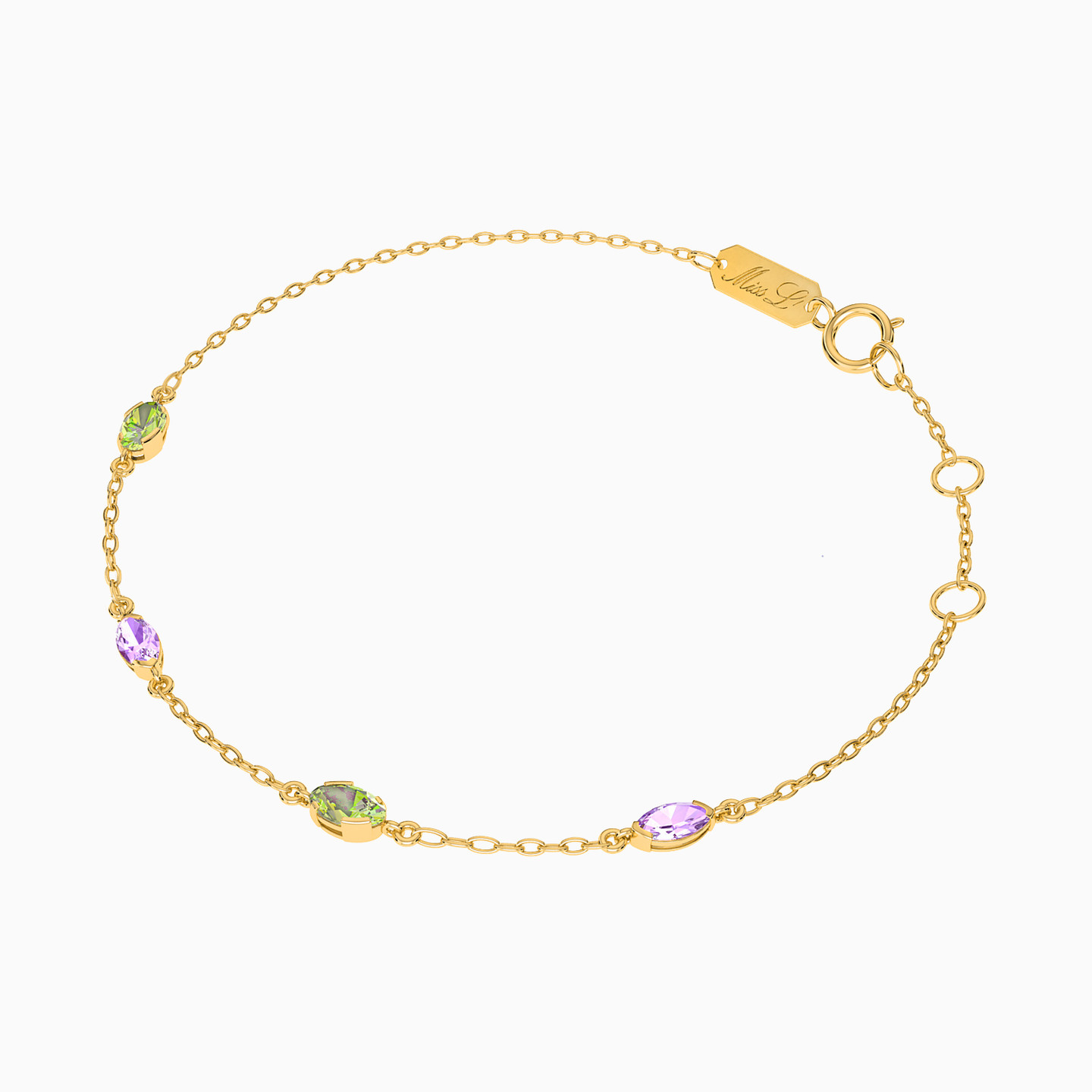 18K Gold Colored Stones Chain Bracelet - 2