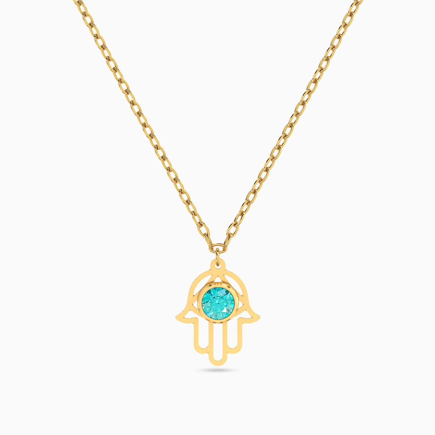 Hamsa Colored Stones Necklace in 18K Gold