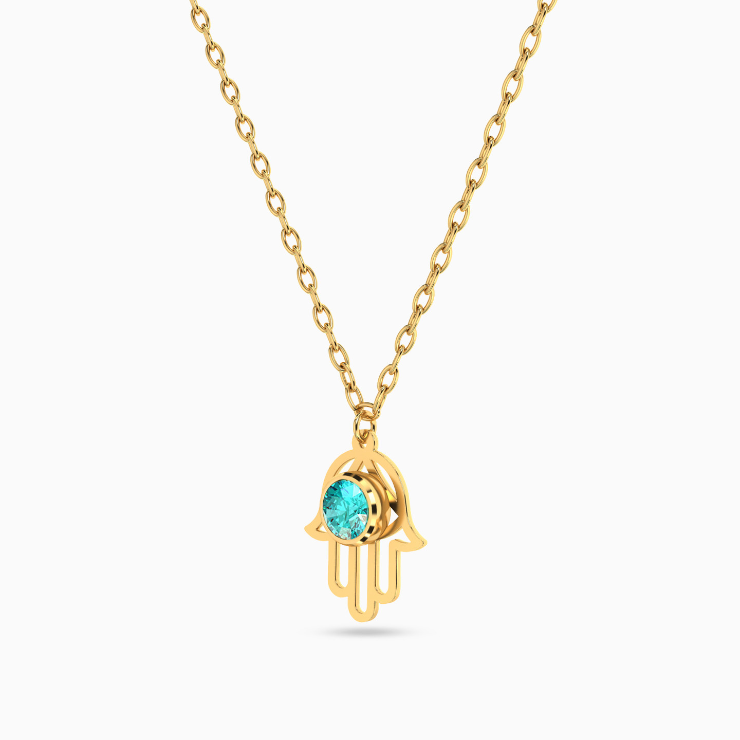 Hamsa Colored Stones Necklace in 18K Gold - 2