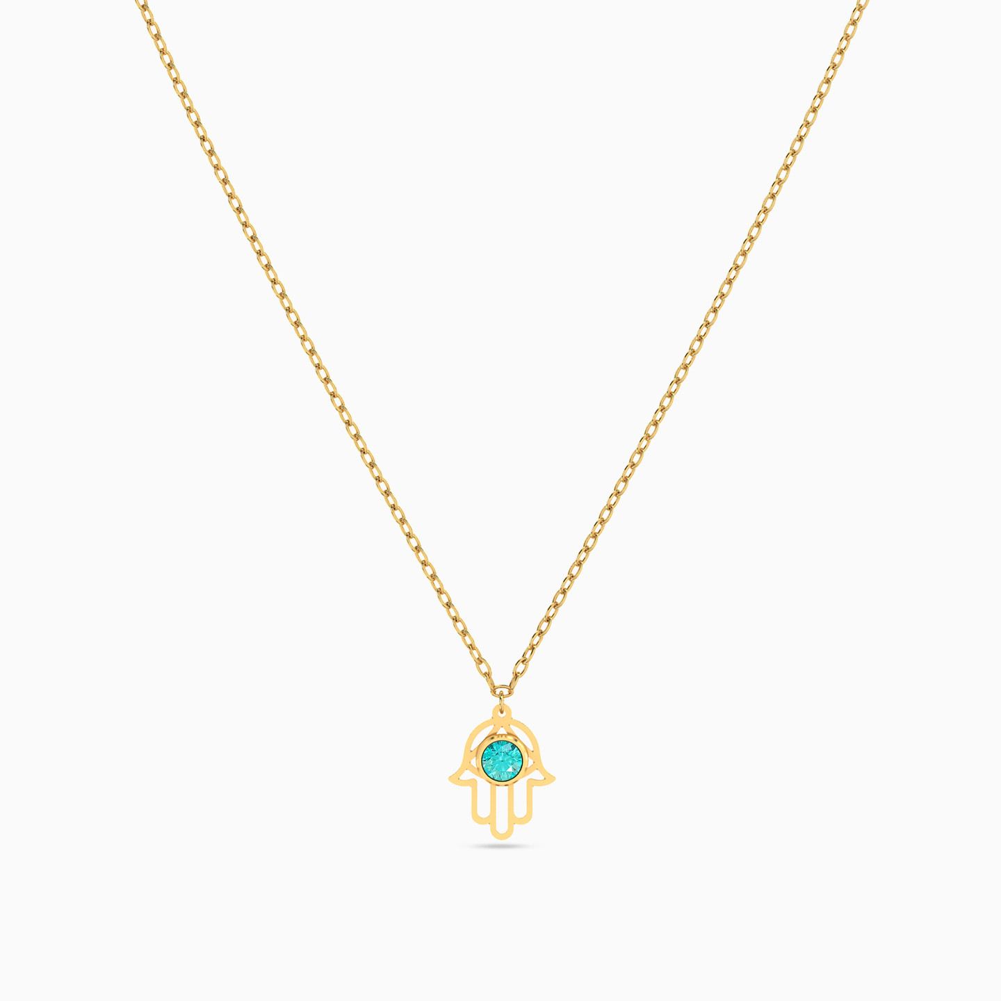 Hamsa Colored Stones Necklace in 18K Gold - 3
