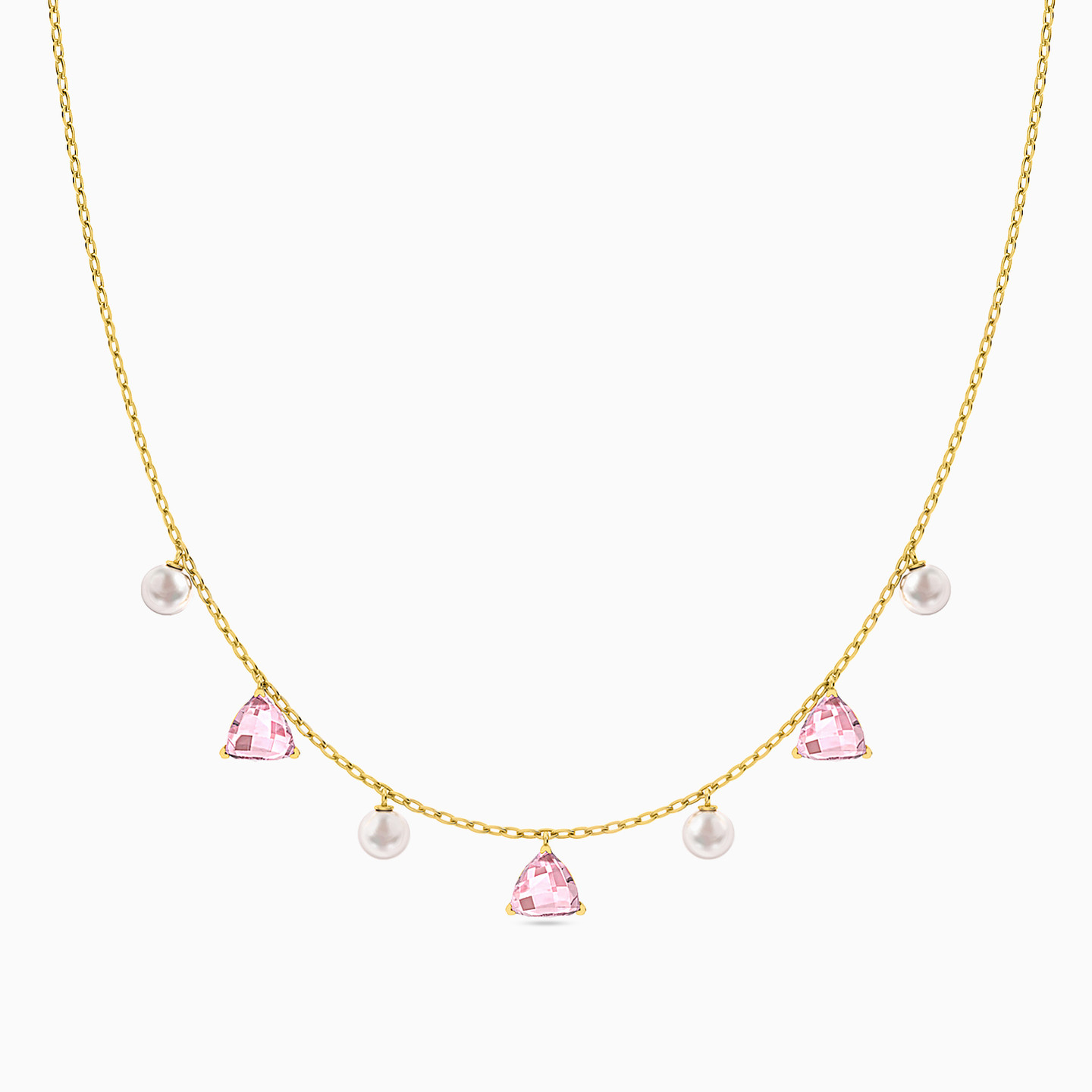 سلسلة تشوكر ذهب مثلث عيار 18 قيراط مزينة بحجر وردي - 3 سلسلة تشوكر ذهب مثلث عيار 18 قيراط مزينة بحجر وردي - 3