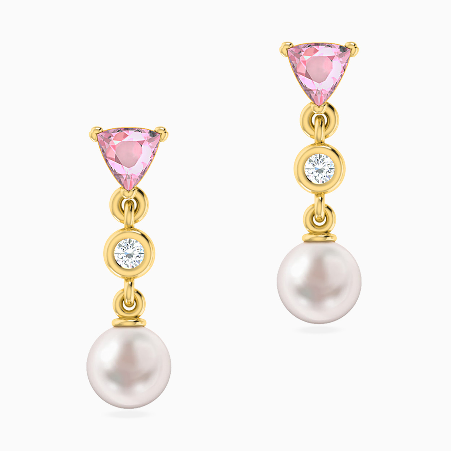 Multi-shaped Rose Stone Stud Earrings in 18K Gold