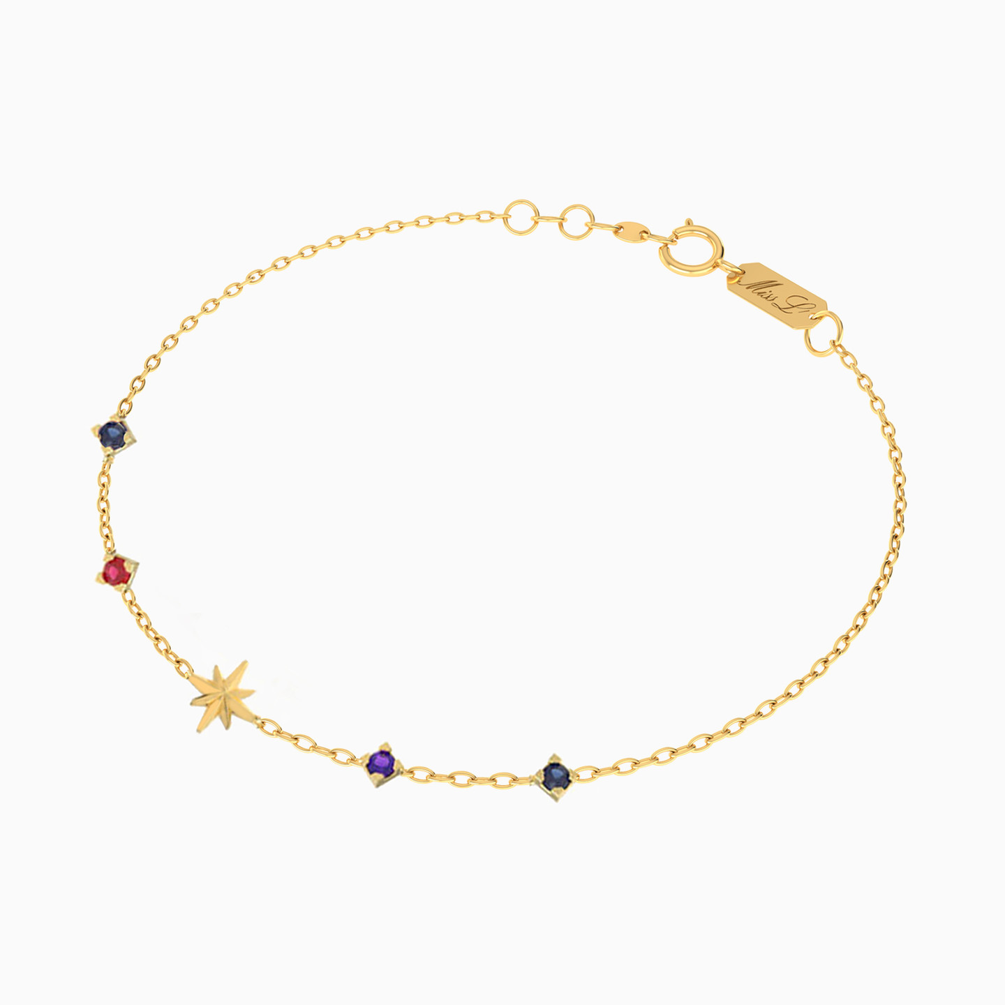 18K Gold Colored Stones Chain Bracelet - 2