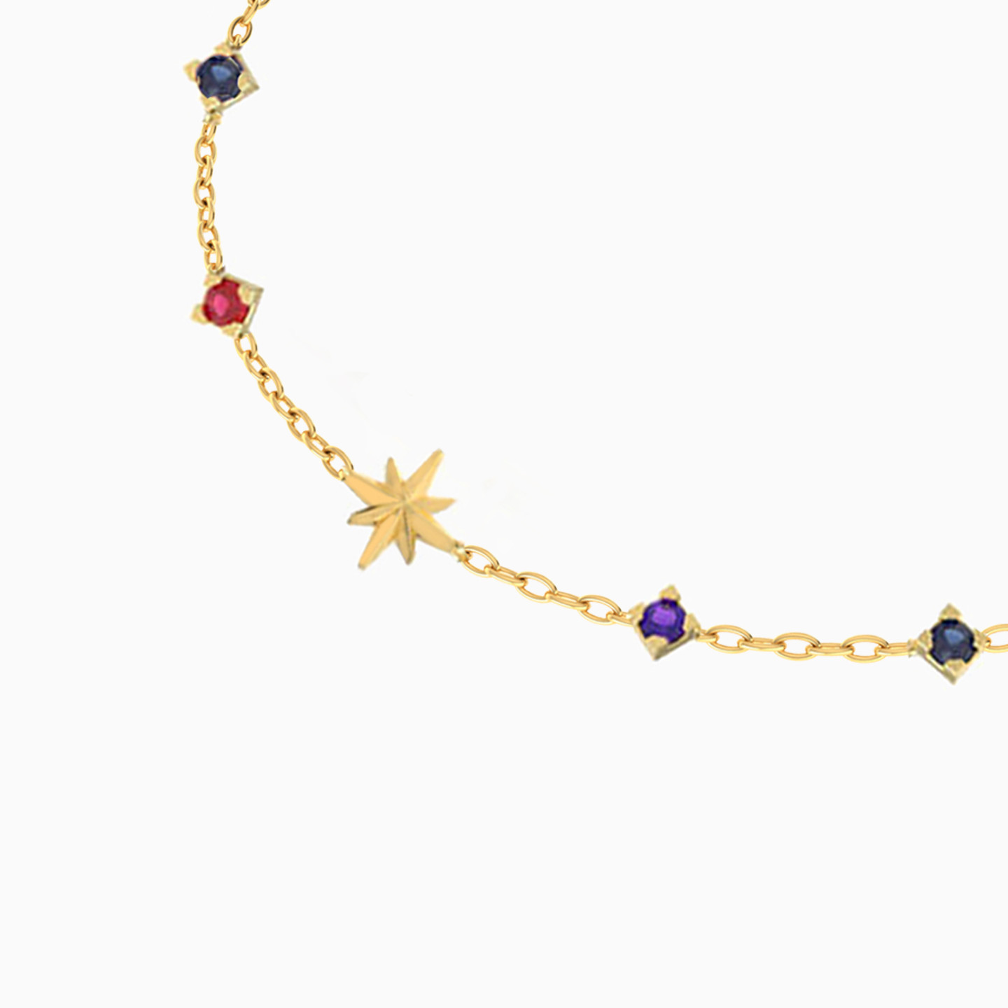 18K Gold Colored Stones Chain Bracelet - 3