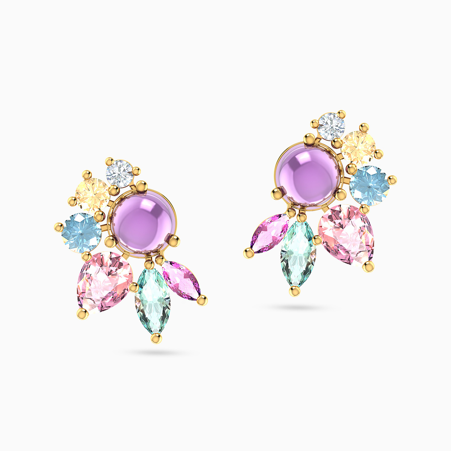 Flower Colored Stones Stud Earrings in 18K Gold Flower Colored Stones Stud Earrings in 18K Gold
