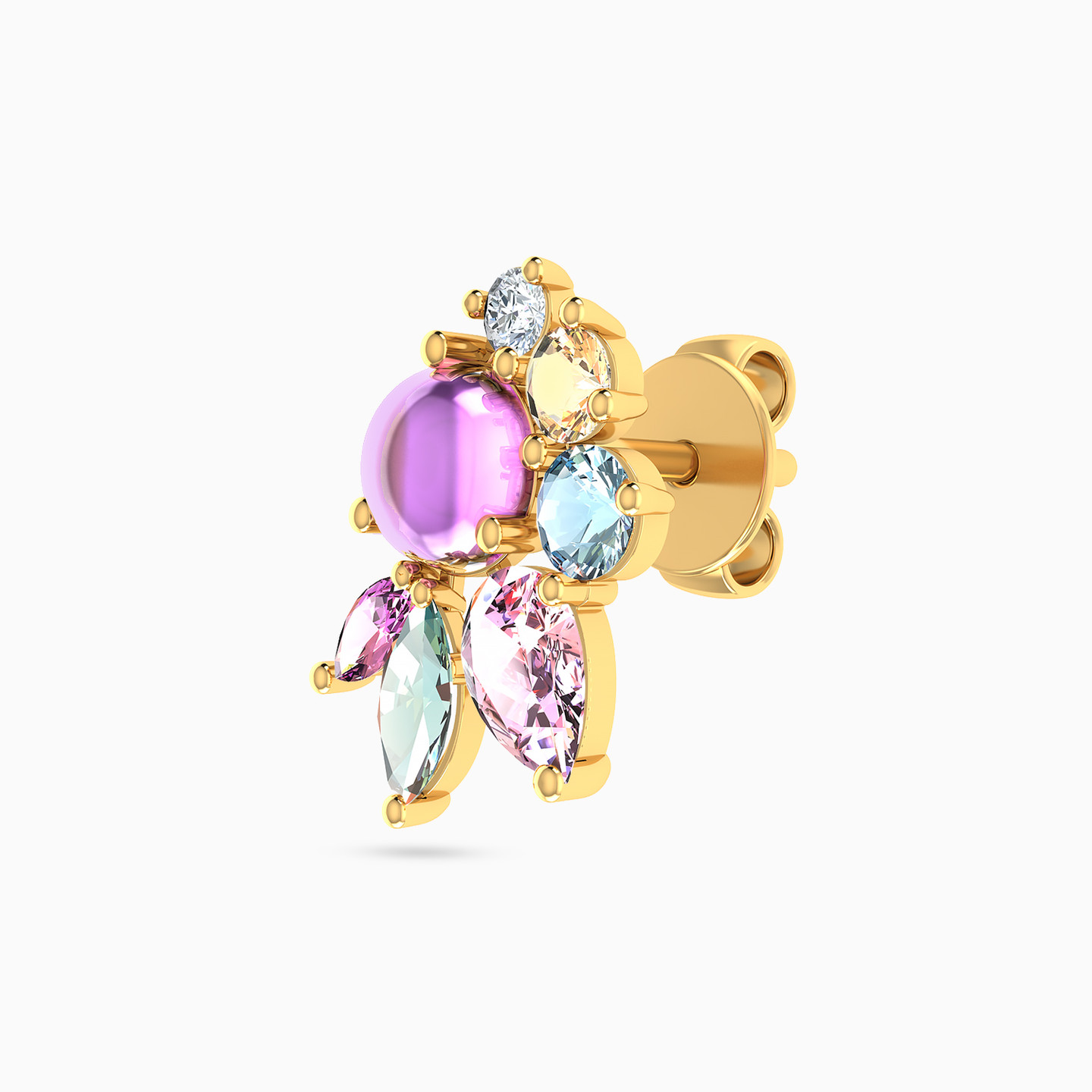 Flower Colored Stones Stud Earrings in 18K Gold - 3 Flower Colored Stones Stud Earrings in 18K Gold - 3