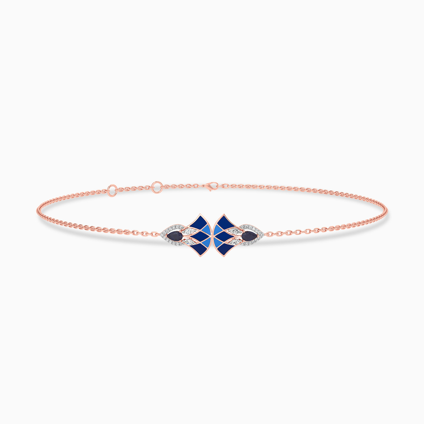 Triangle Diamond & Colored Stones Chain Bracelet in 18K Gold - 2 Triangle Diamond & Colored Stones Chain Bracelet in 18K Gold - 2