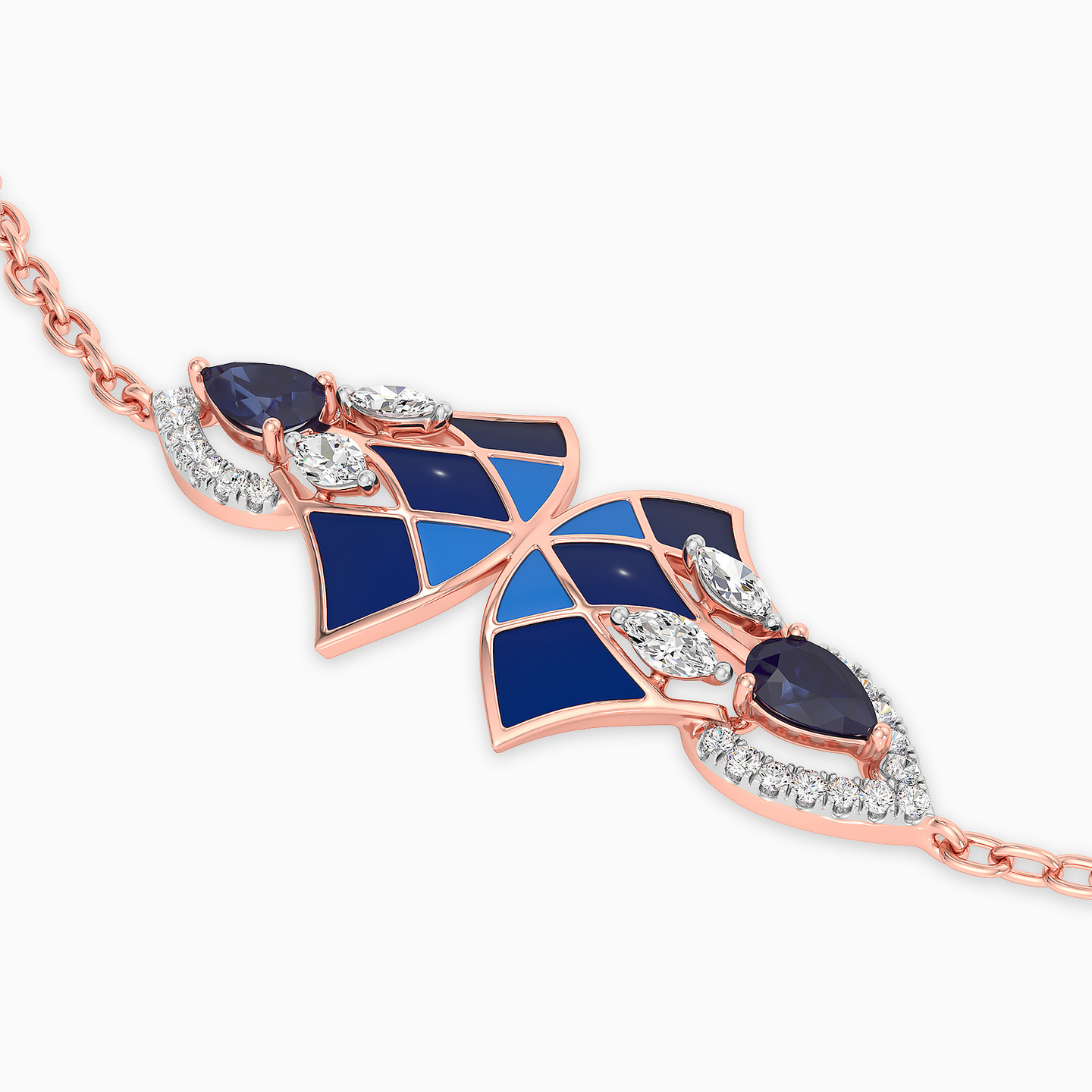 Triangle Diamond & Colored Stones Chain Bracelet in 18K Gold - 4 Triangle Diamond & Colored Stones Chain Bracelet in 18K Gold - 4