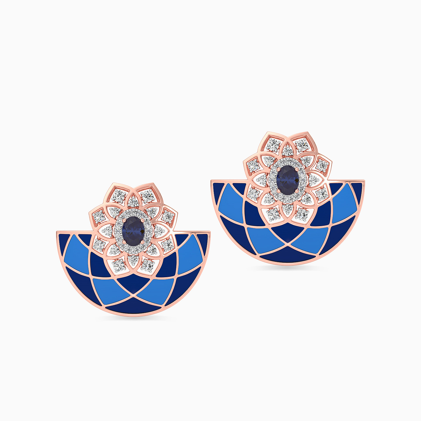 Cutwork Diamond & Enamel Coated Stud Earrings in 18K Gold - 4 Cutwork Diamond & Enamel Coated Stud Earrings in 18K Gold - 4