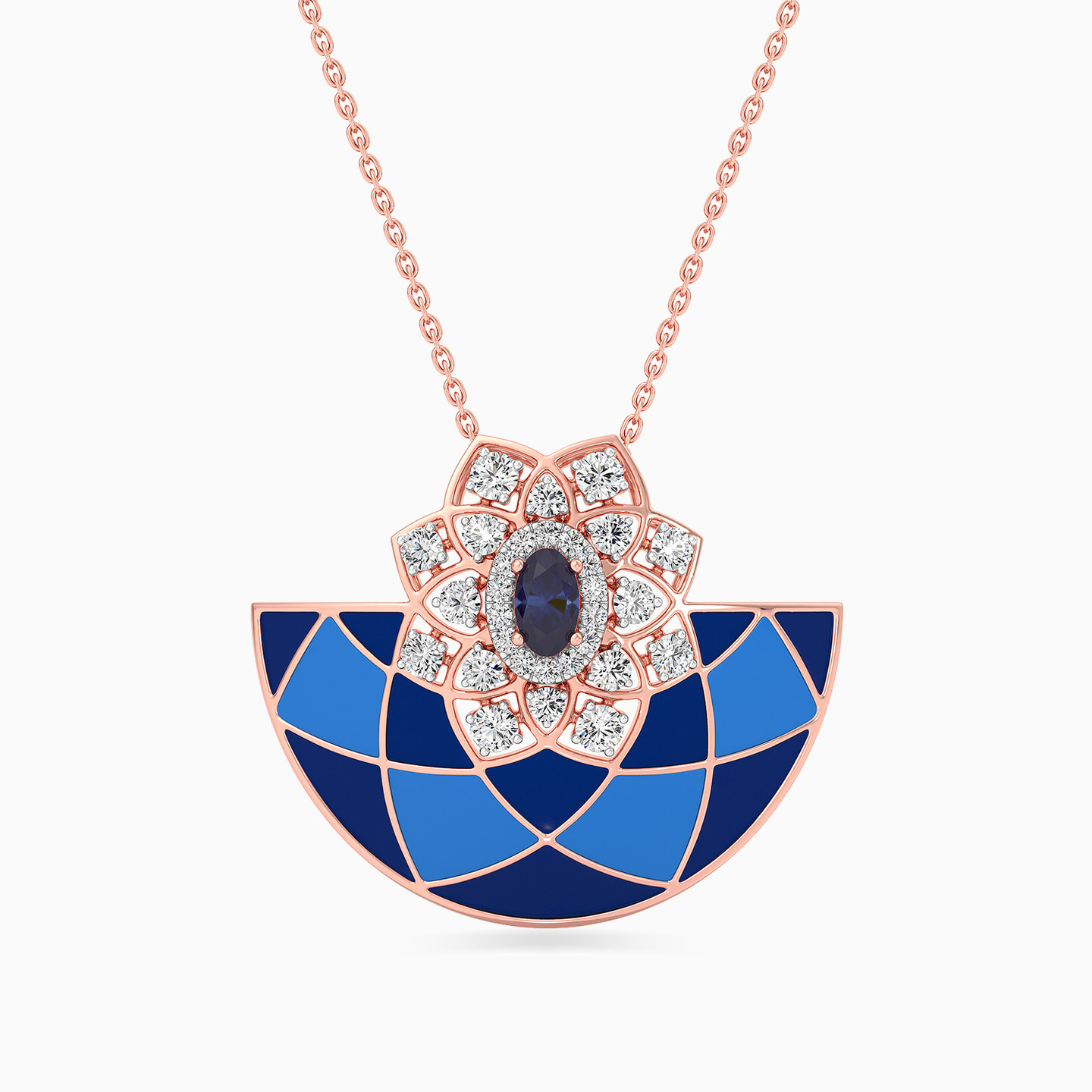 Semi-circle Diamond Colored Stones & Enamel Coated Necklace in 18K Gold Semi-circle Diamond Colored Stones & Enamel Coated Necklace in 18K Gold
