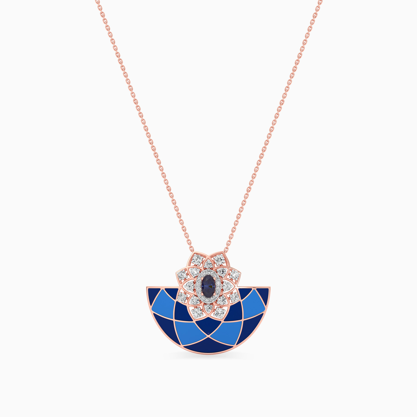 Semi-circle Diamond Colored Stones & Enamel Coated Necklace in 18K Gold - 3 Semi-circle Diamond Colored Stones & Enamel Coated Necklace in 18K Gold - 3