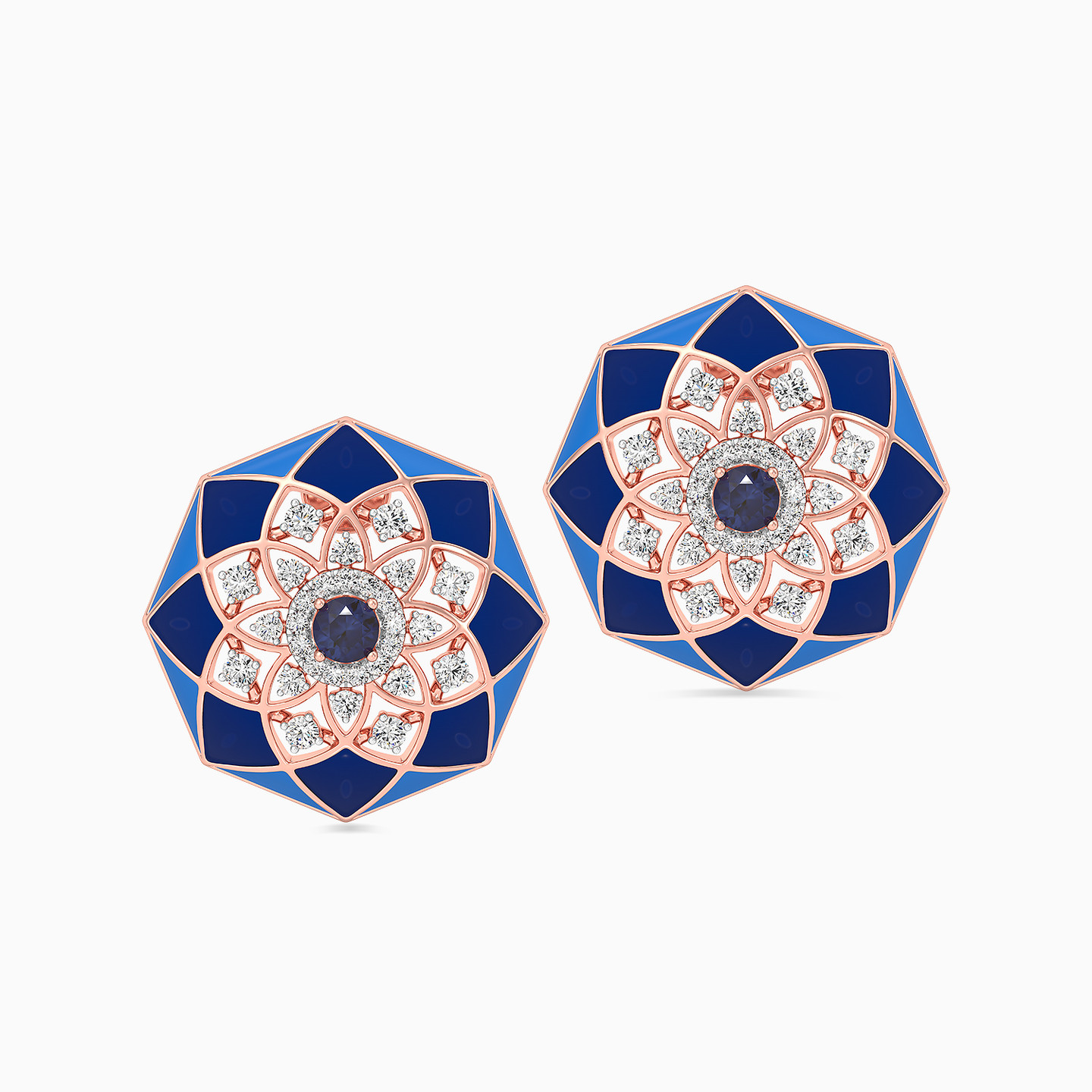 أقراط صغيرة ذهب شكل ثماني عيار 18 قيراط مطلية بالمينا ومزينة بالألماس - 4 أقراط صغيرة ذهب شكل ثماني عيار 18 قيراط مطلية بالمينا ومزينة بالألماس - 4