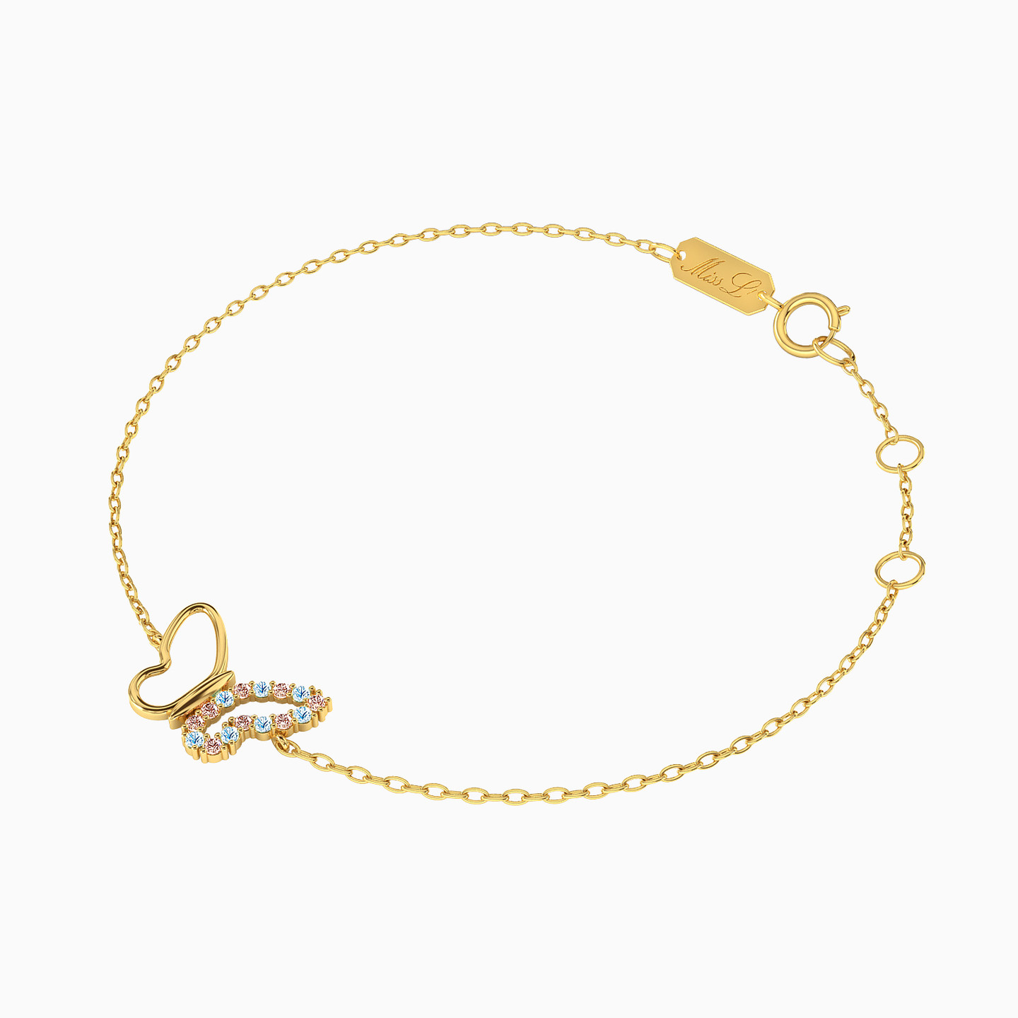 18K Gold Colored Stones Chain Bracelet - 2