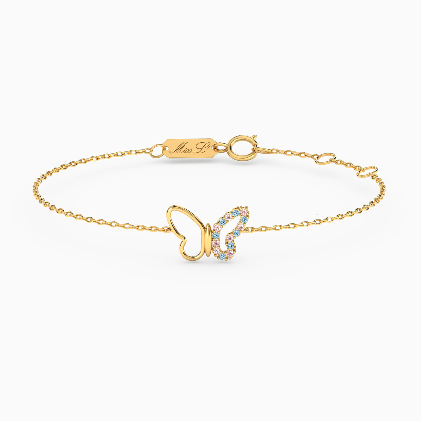 18K Gold Colored Stones Chain Bracelet