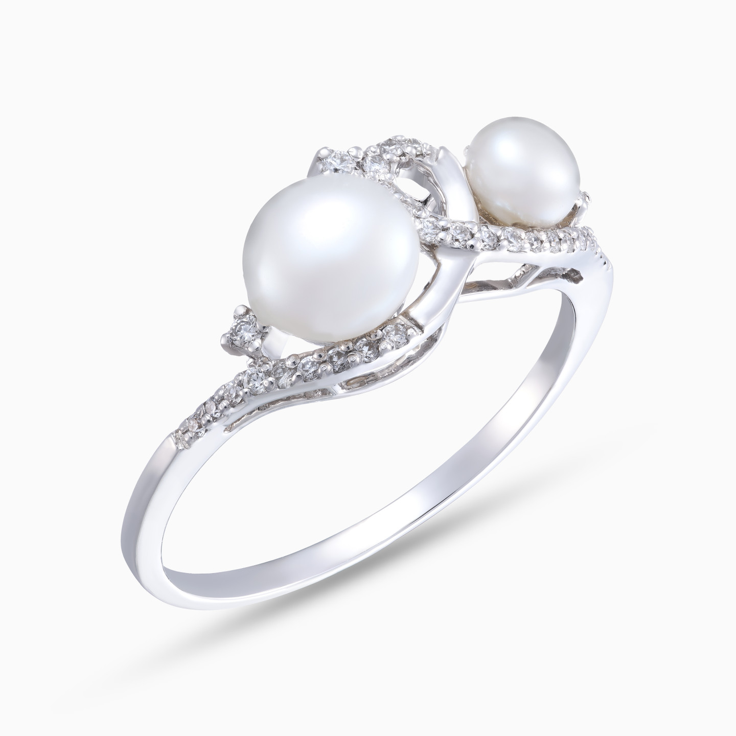 Wave Diamond & Pearl Half Set in 18K Gold (3 Pieces) - 4 Wave Diamond & Pearl Half Set in 18K Gold (3 Pieces) - 4