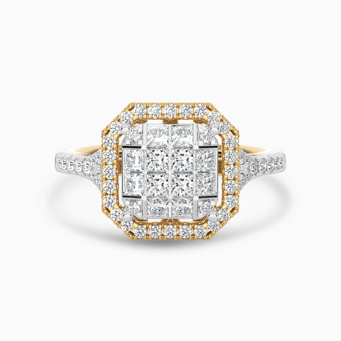 Square Shaped Diamond Statement Ring in 18K Gold