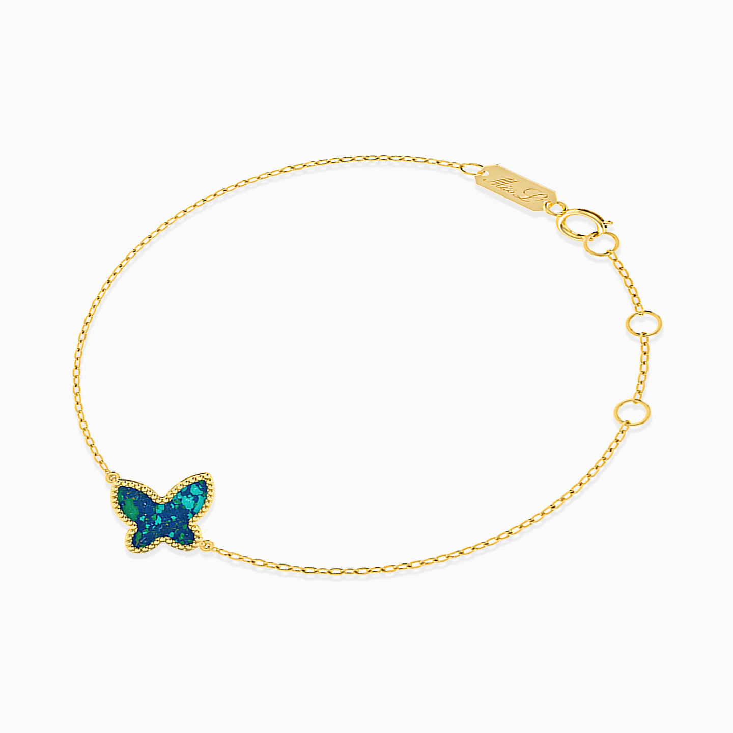 Butterfly Blue Stone Chain Bracelet in 18K Gold - 2 Butterfly Blue Stone Chain Bracelet in 18K Gold - 2